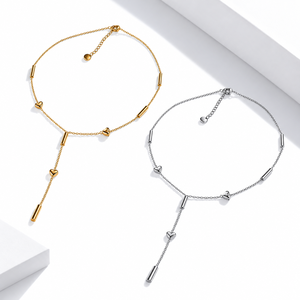 สร้อยคอทรงหยดน้ำประดับเพชรซิคอน โซ่สแตนเลสชุบทอง 14K แบบสุญญากาศ สีทอง/สีเงิน ความยาว 460 มม. บวก 60 มม. น้ำหนัก 4.6 กรัม - Product Image 1