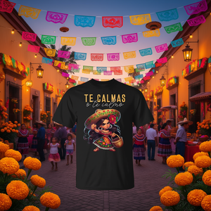 T-shirt mexicain Te Calmas O Te Calmo unisexe à col rond et manches courtes, imprimé numérique, vêtement promotionnel - Product Image 3