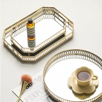 Gouden Luxe Huisdecoratie Metalen Spiegelbewaarbakken Voor Sieraden Make-Up Cosmetica-Tafelblad