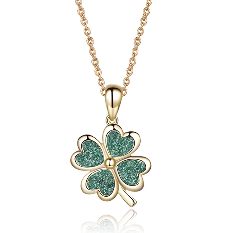 S925 Sterling Silver 18k Solid Gold Plating Lucky Four Leaf Clover Necklace