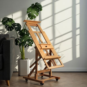 Caballete de pintura al óleo horizontal de pie, de madera de haya, móvil, con elevación hacia atrás, plegable, profesional, para profesores y pintores - Product Image 3