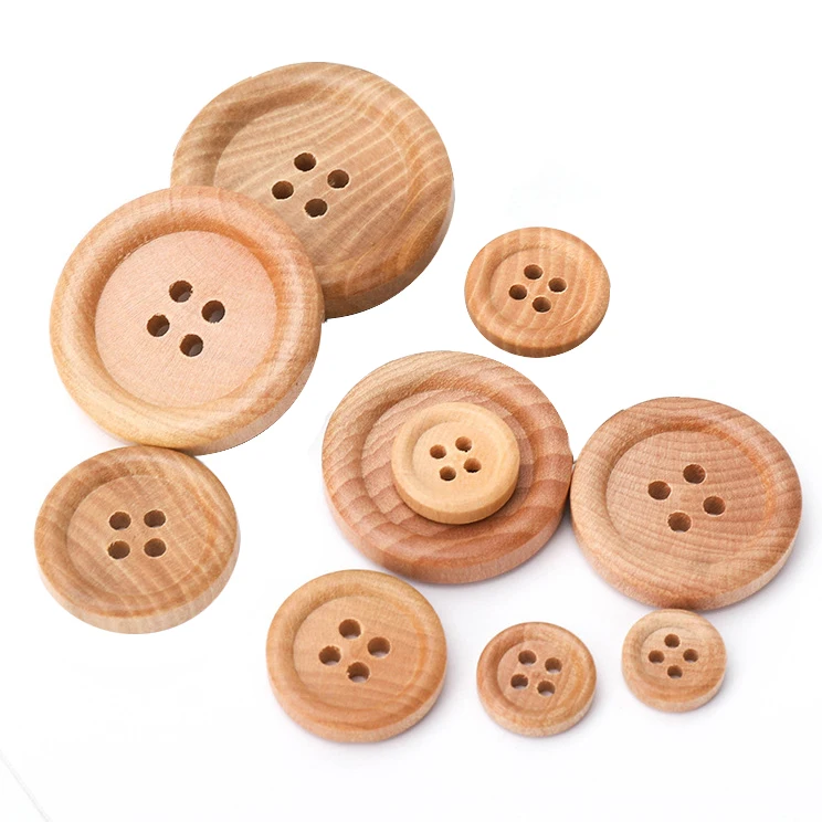 Custom Logo 4 Holes Wood Buttons Natural Round Wooden Buttons For Clothes