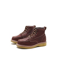 Botas de trabajo personalizadas sin punta de acero para hombre, venta al por mayor, zapatos de trabajo con punta MOC para hombre, botas de trabajo de cuero de grano completo