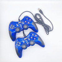 Manette de jeu filaire USB pour deux joueurs avec vibration, design transparent et coloré, pour PC, console de jeu, accessoire joystick