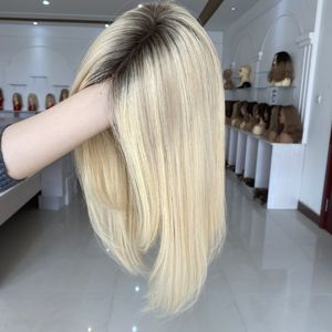 Nuovo Arrivo Parrucche di Capelli Umani Naturali Europei Senza Colla Ombre Biondo Ondulato per Donne Bianche con Base in Monofilamento 5"*5" - Product Image 6