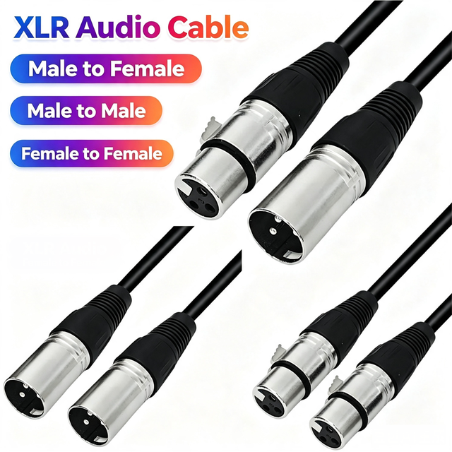 XLR Male to Female 3-Pin Balanced Microphone Cable, Shielded Low Noise Available Male to Male to Female for Studio PA Live Sound