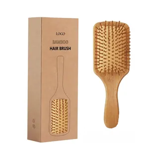 Sisir bambu alami kuas rambut profesional sikat anti kusut pijat kulit kepala sikat rambut dayung kayu kualitas tinggi kustom