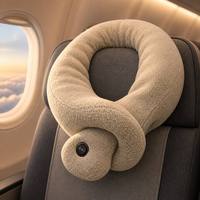 Oreiller de voyage en peluche douce Homezoo en forme de U avec rembourrage en microbilles et massage électrique à 2 niveaux pour les voyages en avion et en voiture
