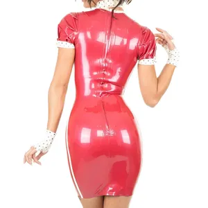 Latex robe Gummi caoutchouc mascarade robe fantaisie femme Catsuit avec capuche taille XS ~ XXL