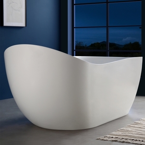 Bañera Ovalada Moderna Ergonómica de Acrílico Blanco Mate, Asimétrica, con Desagüe de Rebose, para Uso en Hoteles y Villas - Product Image 2