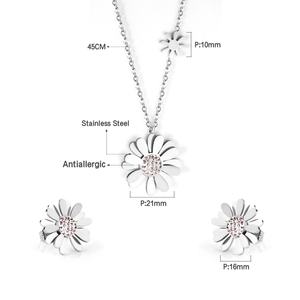 Ensemble de bijoux pour femmes, collier et boucles d'oreilles en acier inoxydable plaqué or, avec pendentif en forme de boutons de marguerite ornés de diamants, brillant, mignon et élégant - Product Image 6