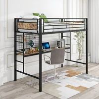 Lit mezzanine robuste avec structure métallique et poste de travail, lit mezzanine moderne et gain de place pour adultes, étudiants, meubles d'appartement