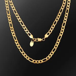 18K Gold Plated Figaro Chain Necklace Fashion Cuban Link 316L Stainless Steel Link Chains For Men Women Jewelry Figaro Bracelet