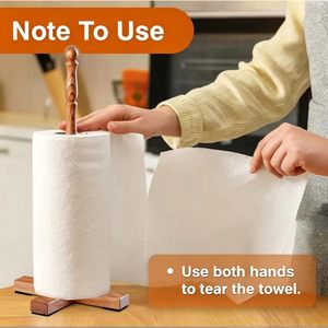 Wooden <b>Paper</b> Towel Holder 13.07 Inch Height Non Slip Base <b>Kitchen</b> Storage Rack For <b>Paper</b> Towel Cling Film Roll Stand - Product Image 3