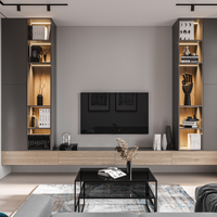 Mueble de TV LED Moderno Rústico de MDF Gris para Sala de Estar, Madera Natural de Teca, Nogal, Taupe, Estilo Nórdico
