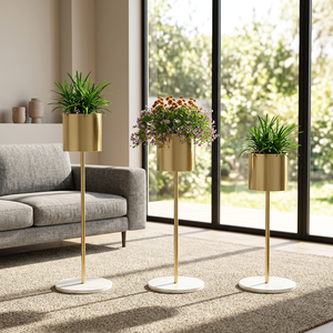 Juego de 3 macetas de mármol de Metal Chapado en latón personalizado de latón AK para soportes decorativos para interiores y exteriores - Product Image 2