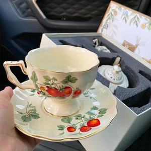 Best Selling European Luxury Ceramic <b>Coffee</b> & Tea <b>Set</b> Fruit Pattern with Gold Border for Home or Gifts - Product Image 6