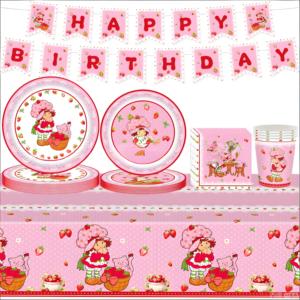 Nieuwe Cartoon Roze Aardbei Pop Thema Kinder Verjaardagsparty Benodigdheden Set Duurzaam Hot Selling Servetten Decoraties Meisjes - Product Image 1