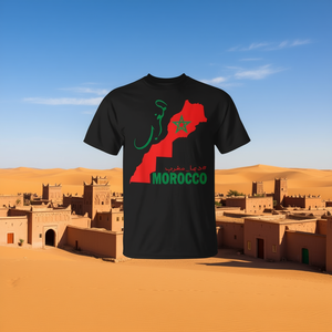 T-shirt avec carte du Maroc, design étoile rouge et verte, drapeau national, graphique, taille adulte unisexe - Product Image 3