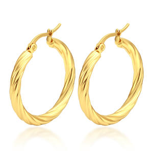 Retro Style <b>Gold</b> Women's Trendy Round Twill Stainless Steel <b>Earrings</b> Hoop <b>Set</b> - Product Image 6