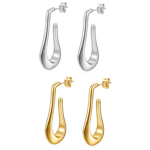 Boucles d'oreilles pendantes en forme de goutte d'eau 40MM en acier inoxydable or et argent, bijoux de mode pour femmes, design géométrique, simple et élégant, à porter au quotidien - Product Image 1