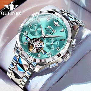 OUPINKE 3186 Men's Watches Skeleton Flywheel <b>Automatic</b> Mechanical Watch for Men Luxury Brand Dual Calendar Display <b>Wristwatch</b> - Product Image 1