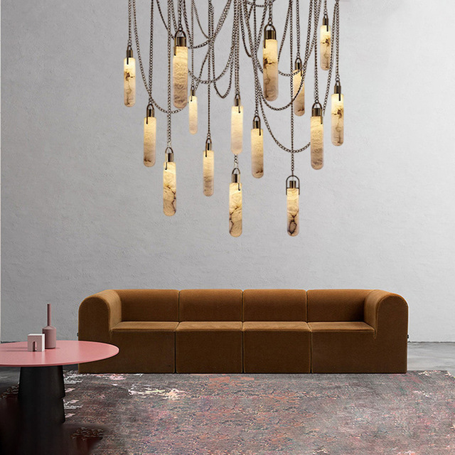Nordic Creative Art Marble Incandescent Bulbs 3-Color Temperature Pendant Light Suspension Chandelier for Villa Bedroom Lighting