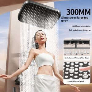 Système de douche thermostatique moderne de luxe à 4 fonctions, effet pluie, mural, en laiton gris, haute pression, avec clavier <span class=keywords><strong>numérique</strong></span> style <span class=keywords><strong>piano</strong></span> - Product Image 5