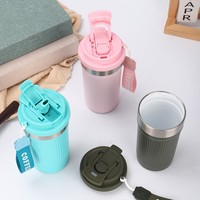 Mug de voyage isotherme personnalisé en céramique sans BPA de 500 ml avec couvercle à paille rabattable