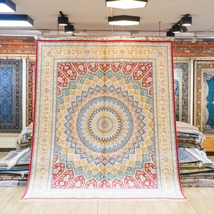 Grand <span class=keywords><strong>tapis</strong></span> en soie noué à la main <span class=keywords><strong>de</strong></span> 244x305 cm, motif médaillon, adapté aux enfants, <span class=keywords><strong>tapis</strong></span> rouge <span class=keywords><strong>de</strong></span> luxe - Product Image 1