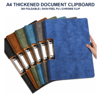 Porte-documents A4 Premium en PU effet peau, pliable à 360 degrés, avec clip chromé, capacité 90 feuilles
