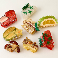 Jolies pinces à cheveux en acétate en forme de fruits de dessin animé (Fraise, Citron, Cactus, Avocat, Biscuit) pour femmes, accessoires capillaires d'été