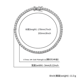 Bijoux de mode hip-hop de haute qualité en <span class=keywords><strong>argent</strong></span> sterling RQ 925 avec moissanite couleur <span class=keywords><strong>D</strong></span>, taille ronde 3-5 mm, style tennis - Product Image 2