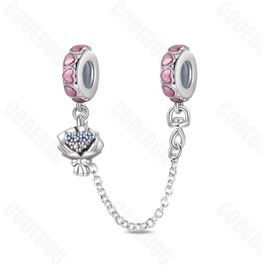 Customizable Women's Stainless Steel <strong>Bracelet</strong> with Silver Fit Pan Safety Chain Zircon Bead <strong>Charm</strong> Sterling Custom Bead <strong>Charm</strong> - Product Image 4
