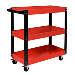 Armario de herramientas de acero rojo/negro al por mayor con banco de trabajo duradero, carro utilitario de herramientas móviles de metal, carro de herramientas de <span class=keywords><strong>3</strong></span> capas - Product Image 1