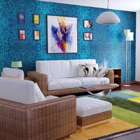 Panel Komposit Aluminium Logam Biru Modern Tahan Air, Ubin Mosaik Tempel untuk Dinding Latar Hotel, Apartemen, dan Vila