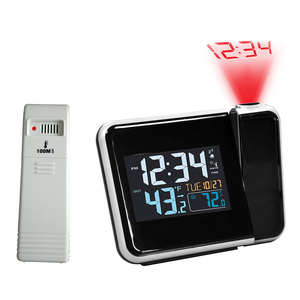 Réveil numérique à projection <span class=keywords><strong>radio</strong></span>-piloté, horloge de bureau LCD électronique avec calendrier, <span class=keywords><strong>projecteur</strong></span> rotatif à 180°, télécommande et capteur, vente en gros - Product Image 2