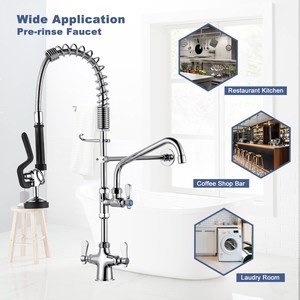 Grifo comercial de cocina de montaje en cubierta, grifo mezclador de agua de 2 vías, grifo de preenjuague de un solo orificio con doble manija - Product Image 4