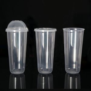 Gobelets en plastique transparents jetables en PP de 500/700 ml avec couvercle en dôme, impression personnalisée en gros, 90 mm, forme en U, pour boissons, smoothies - Product Image 1