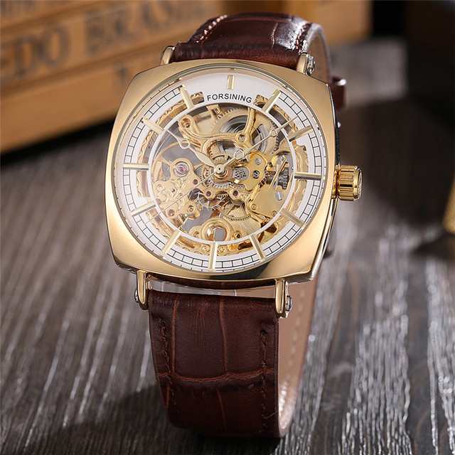 FORSINING Automatic Mechanical Men Wristwatch Sport Male Clock Top Brand Skeleton Genuine Leather Man Watch