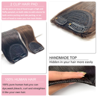 Toupet pour femmes Remy Hair Topper Fluffy Root Wig Pad avec Double Extrémités Dessinées Extension de Tissage de Cheveux Clip-on Perruque Allongement