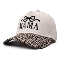 Gorra de béisbol de cinco paneles bicolor con lazo bordado MAMA estilo europeo-americano, diseño de pico de pato, 100% algodón