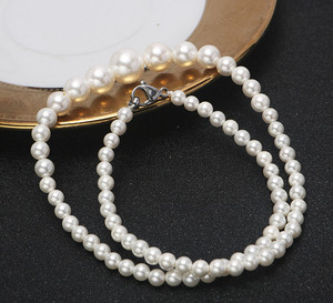 6-12mm ホワイト グラデーション 大粒 人工 模造貝殻 ラウンドパールネックレス - Product Image 4