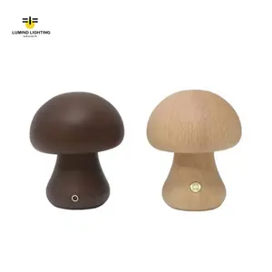 Luminosa mini lâmpada de decoração, de madeira sem fio, para mesa de cabeceira do quarto, luminária de decoração, cogumelo, lâmpada de mesa