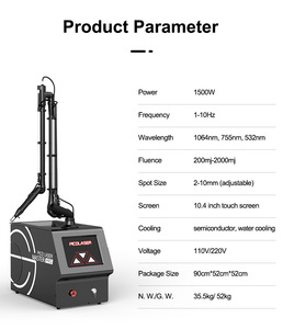 เครื่องลบรอยสัก Pico Laser Master Pro 1500W 1064nm 532nm 755nm พร้อมหน้าจอสัมผัสขนาด 10.4 นิ้ว ระบบระบายความร้อนด้วยน้ำ - Product Image 4