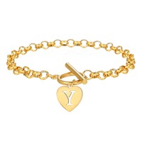 Bracelet à breloque initiale en acier inoxydable plaqué or avec fermoir à bascule, pendentif lettre alphabet A-Z, chaîne de bracelet, bijoux de mode pour femmes