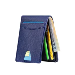 Bi-fold Navy blue saffiano leather men wallet