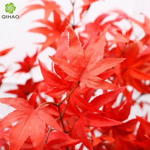 Qihao Artificial Maple Leaves Bright <b>Red</b> <b>Silk</b> Flower High Simulation Home Decor - Product Image 1