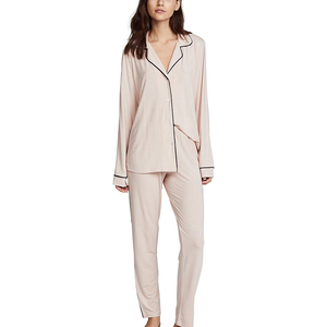 Pijama de Modal RelaxedFit de Manga Larga y Pantalón Largo para Mujer, Esencial para la Comodidad Nocturna en Verano - Product Image 1