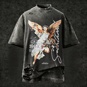 Camiseta de Algodón 100% de Diseño, de Alto Gramaje, con Lavado Ácido, Gráfica, para <span class=keywords><strong>Hombre</strong></span>, Corta, Oversize y Desgastada, de Fabricante - Product Image 1